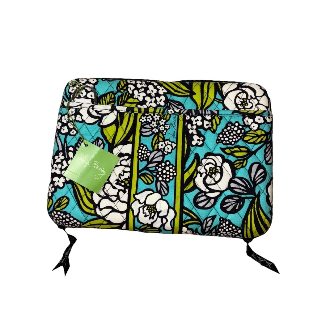 NWT Vera‎ Bradley Tablet Case 10x8, Vibrant Teal Blue, Lime Green, White Flowers